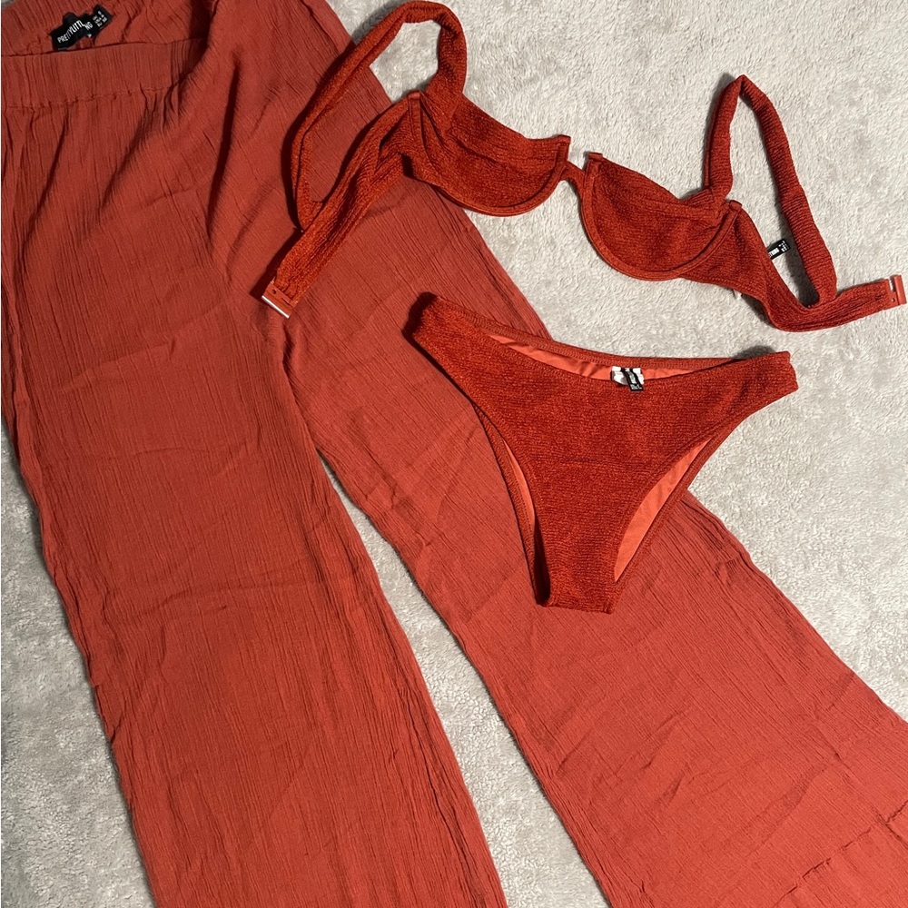 PrettyLittleThing Terracotta Swimwear Set